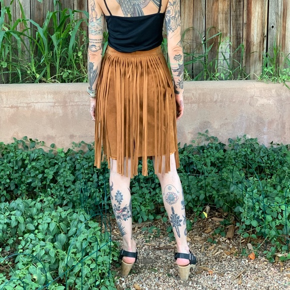 Cedars Vintage 1980s Leather Fringe Skirt Boho Southwestern Style XS/S - Picture 4 of 10